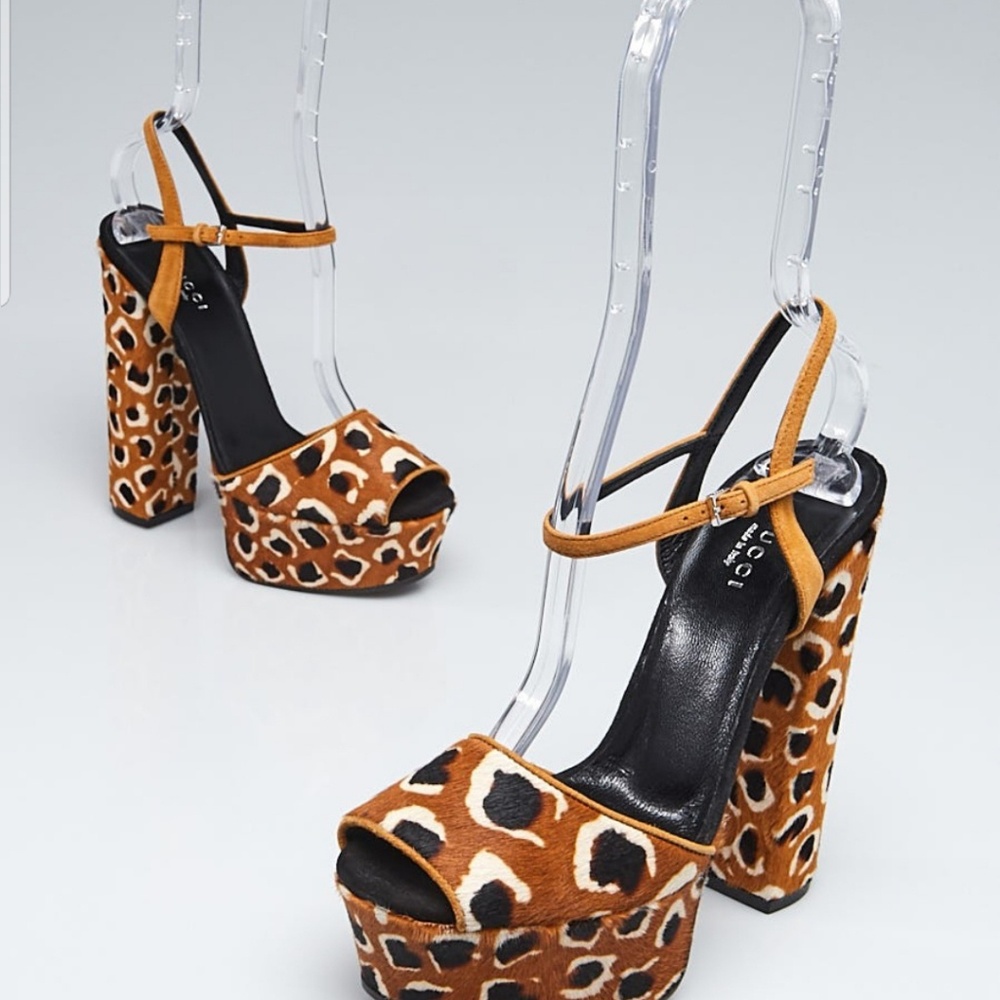 Gucci Pony Hair Animal Prints Heels Sandals